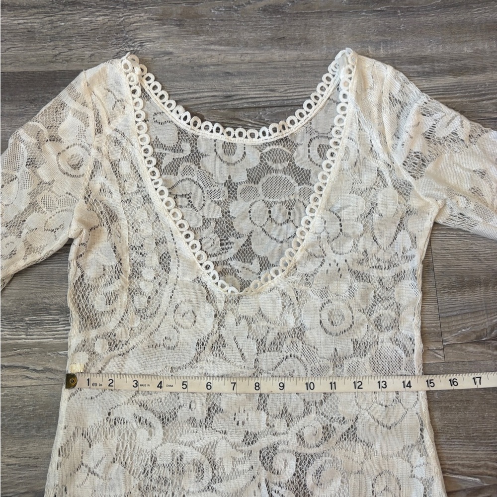 White Lace Midi Dress | Bell Sleeves | Deep V Neck | Boho Romantic - Picture 9 of 11